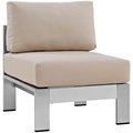 Modway Shore Outdoor Patio Aluminum Armless Chair, Silver and Beige EEI-2263-SLV-BEI